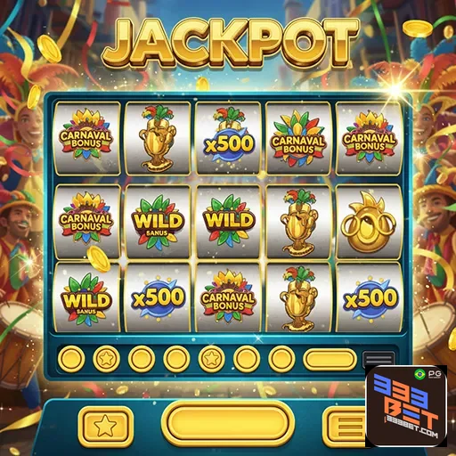 Jogador usando celular em festa brasileira com slots online e jackpots
